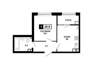 1-к квартира, вторичка, 30м2, 10/24 этаж