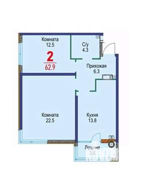 2-к квартира, вторичка, 63м2, 11/16 этаж