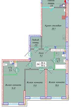 Студия квартира, вторичка, 79м2, 19/21 этаж