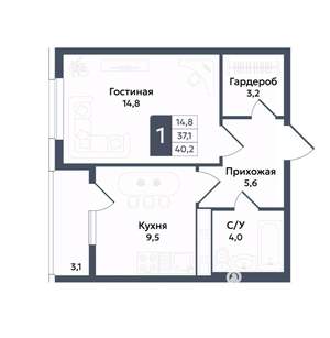 1-к квартира, вторичка, 40м2, 11/22 этаж