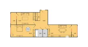 2-к квартира, вторичка, 69м2, 1/4 этаж