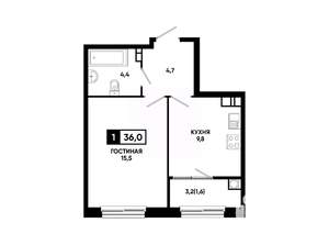 1-к квартира, вторичка, 36м2, 5/14 этаж