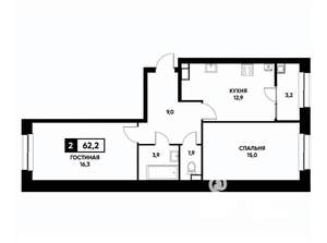2-к квартира, вторичка, 62м2, 3/20 этаж