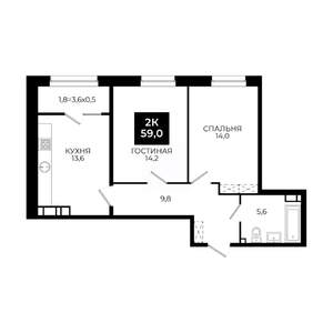 2-к квартира, вторичка, 59м2, 15/24 этаж