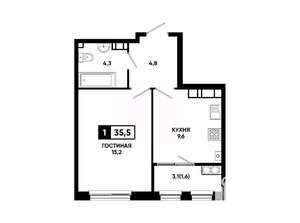 1-к квартира, вторичка, 36м2, 19/24 этаж