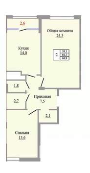 2-к квартира, вторичка, 69м2, 6/9 этаж