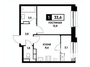 1-к квартира, вторичка, 34м2, 15/22 этаж