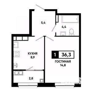 1-к квартира, вторичка, 36м2, 18/19 этаж