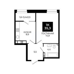 1-к квартира, вторичка, 35м2, 21/24 этаж