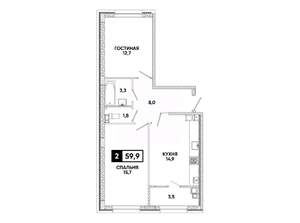 2-к квартира, вторичка, 60м2, 3/8 этаж