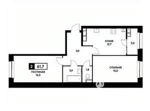 2-к квартира, вторичка, 62м2, 16/20 этаж