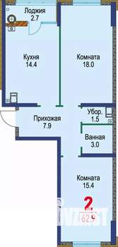 2-к квартира, строящийся дом, 64м2, 14/16 этаж
