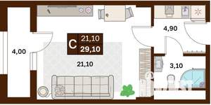 Студия квартира, вторичка, 28м2, 5/8 этаж