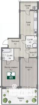2-к квартира, строящийся дом, 87м2, 1/16 этаж