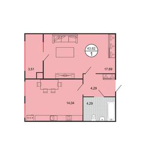 1-к квартира, строящийся дом, 44м2, 1/6 этаж