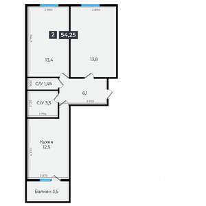 2-к квартира, вторичка, 54м2, 5/16 этаж