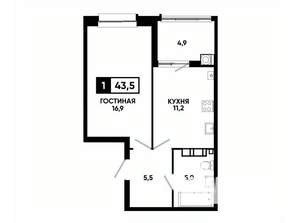1-к квартира, вторичка, 44м2, 10/24 этаж