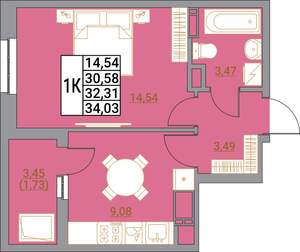1-к квартира, вторичка, 34м2, 9/21 этаж