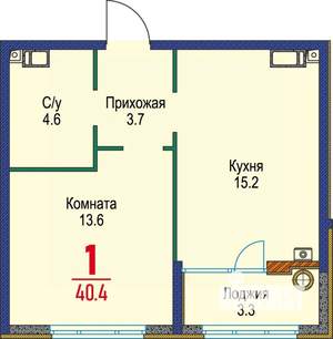 1-к квартира, строящийся дом, 40м2, 20/22 этаж