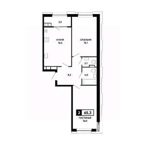 2-к квартира, вторичка, 65м2, 20/20 этаж