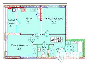 2-к квартира, вторичка, 50м2, 11/22 этаж