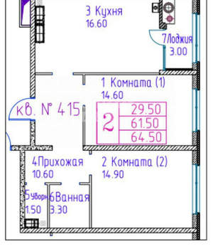 2-к квартира, вторичка, 62м2, 21/22 этаж