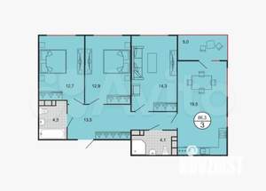 3-к квартира, вторичка, 86м2, 1/19 этаж