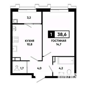 1-к квартира, вторичка, 39м2, 19/21 этаж