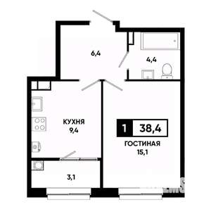 1-к квартира, вторичка, 38м2, 5/19 этаж