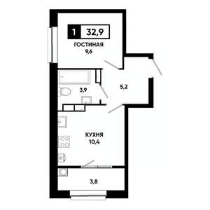 1-к квартира, вторичка, 33м2, 12/19 этаж