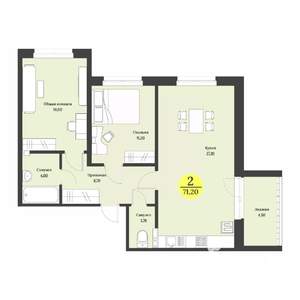 2-к квартира, строящийся дом, 67м2, 1/12 этаж