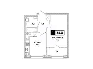 1-к квартира, вторичка, 36м2, 3/16 этаж