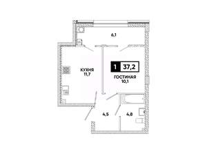 1-к квартира, вторичка, 37м2, 2/16 этаж