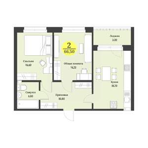 2-к квартира, строящийся дом, 67м2, 11/12 этаж