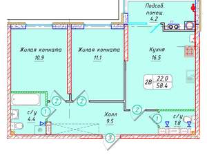 Студия квартира, вторичка, 58м2, 14/21 этаж