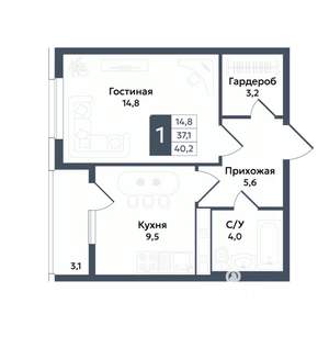 1-к квартира, вторичка, 40м2, 6/22 этаж