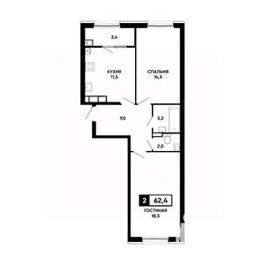 2-к квартира, вторичка, 62м2, 12/18 этаж