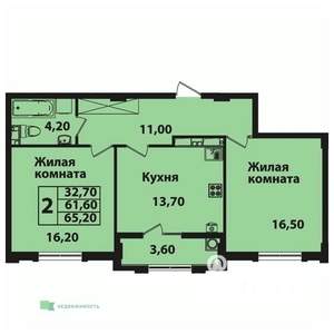 2-к квартира, вторичка, 65м2, 8/8 этаж