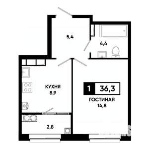 1-к квартира, вторичка, 36м2, 19/19 этаж