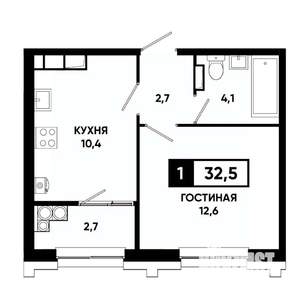 1-к квартира, строящийся дом, 33м2, 18/21 этаж