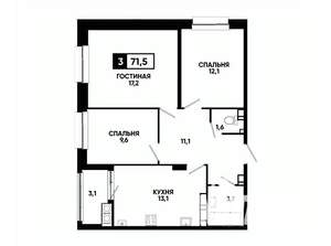 3-к квартира, вторичка, 72м2, 22/24 этаж