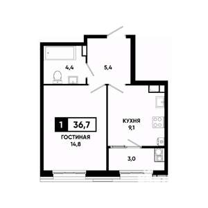 1-к квартира, вторичка, 37м2, 9/18 этаж