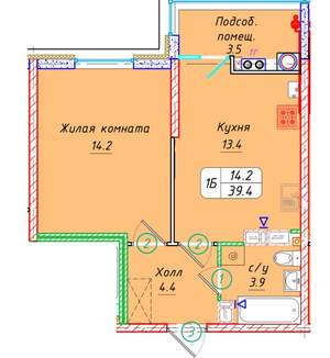 Студия квартира, вторичка, 39м2, 14/21 этаж