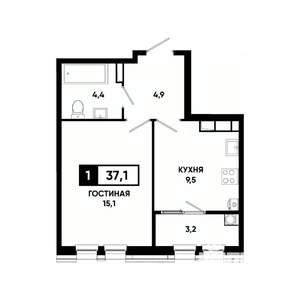 1-к квартира, вторичка, 37м2, 12/16 этаж