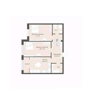 2-к квартира, вторичка, 77м2, 6/12 этаж