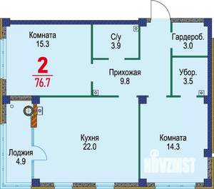 2-к квартира, строящийся дом, 77м2, 15/16 этаж