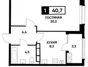 1-к квартира, сданный дом, 41м2, 14/25 этаж