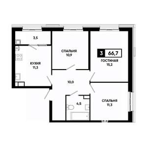 3-к квартира, вторичка, 67м2, 9/18 этаж