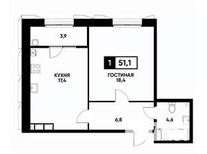 1-к квартира, вторичка, 51м2, 12/18 этаж