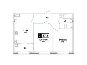 2-к квартира, вторичка, 53м2, 11/12 этаж
